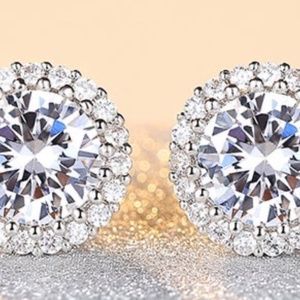 Diamond Round Halo Earrings 925 Silver